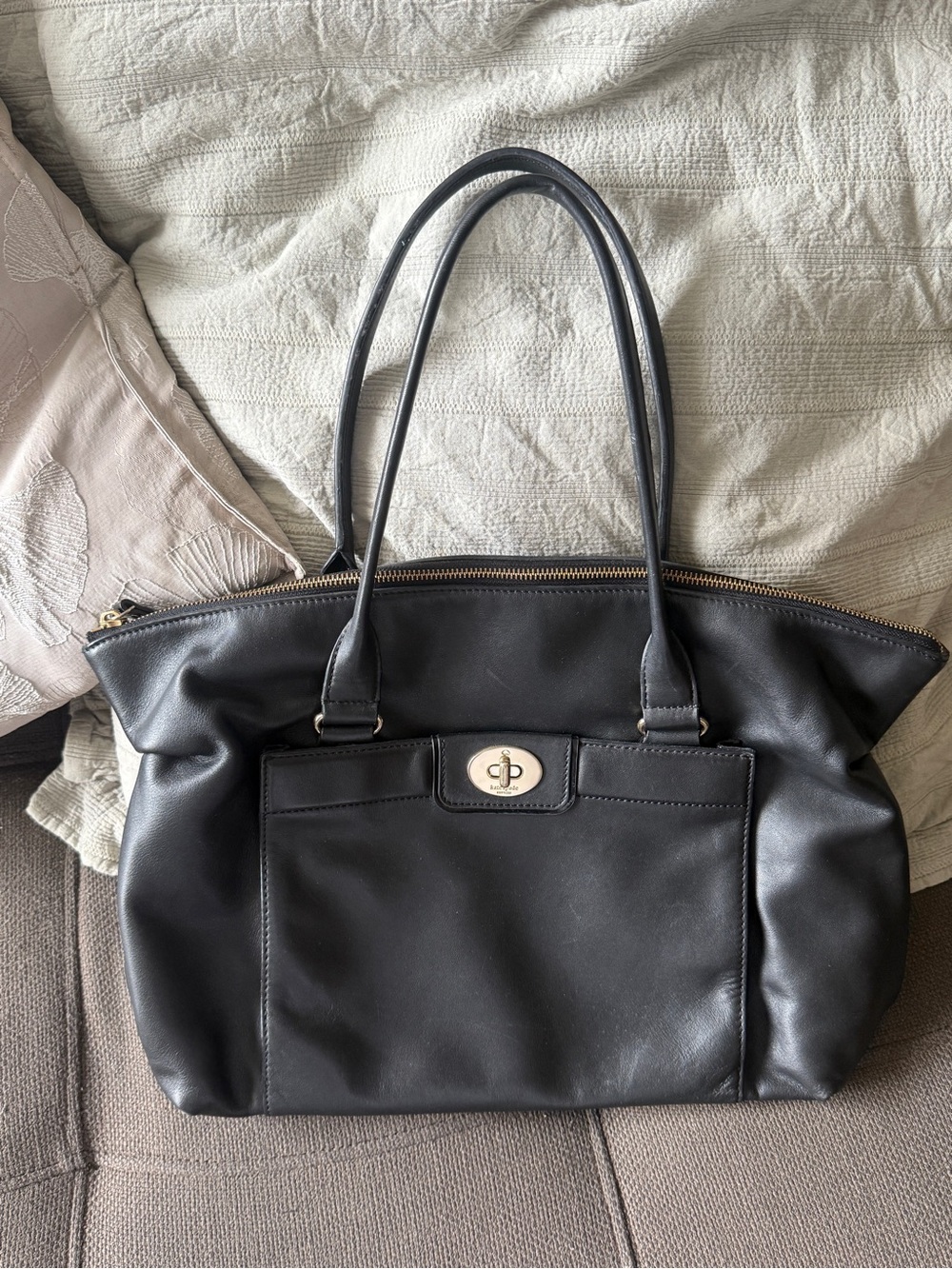 Kate Spade Hampton Road Black Large Leather Satchel Shoulder Bag Handbag Purse